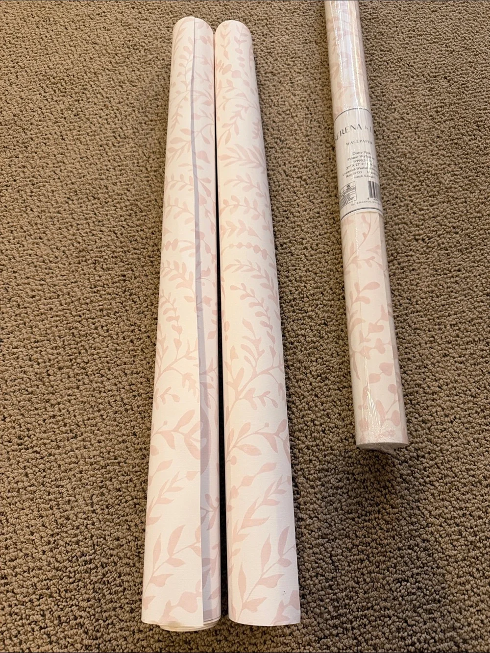 Serena & Lily Dusty Pink Botanical Wallpaper Roll. One not opened and two opened